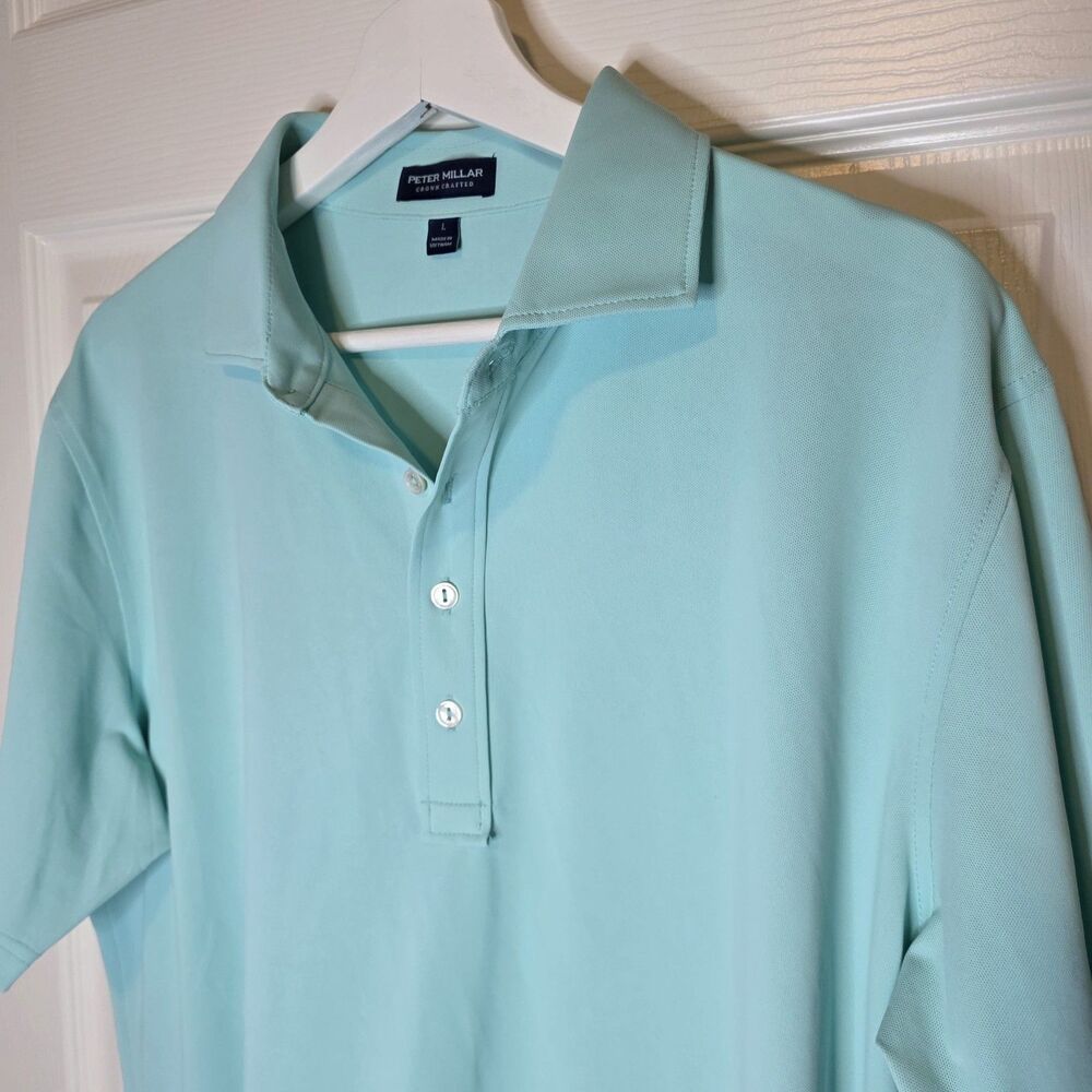 Peter Millar Crown Crafted Men's Large Sea Sage Green Polo Golf